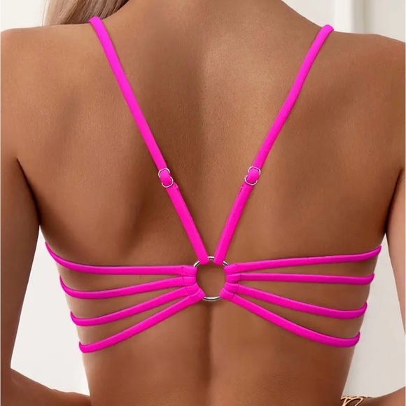 Leopard Print Hot Pink Strappy High Cut Bikini Set - Picture 2 of 10